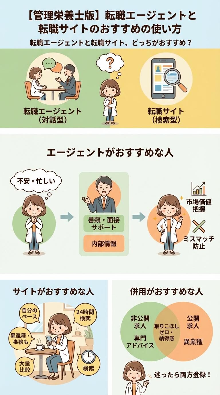 【管理栄養士版】転職エージェントと転職サイトのおすすめの使い方